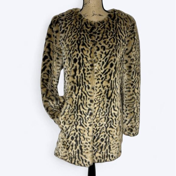Steve Madden Leopard Print Jacket Womens Sz L Faux Fur Mob Wife Glamorous - Picture 1 of 16